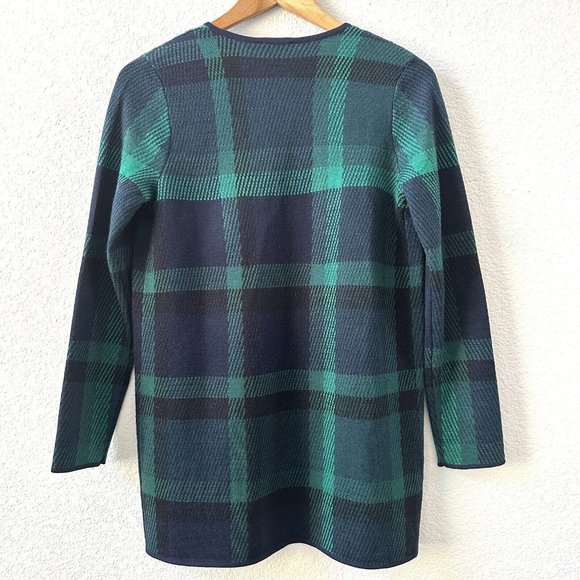 $ 198 Talbots Navy & Green Plaid 100% Pure Merino Wool Open Long Cardigan Size S - Picture 7 of 7
